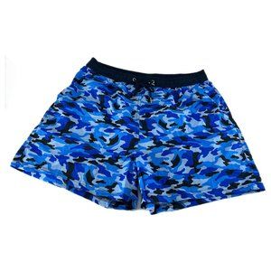 Men's Blue Tones Camo Mesh Lined Swim Trunks, Above-The-Knee, Size L NWOT
